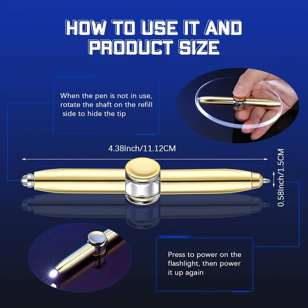 2024 LED Light Weighted Fidget Spinners Pen Metal Spinning Pen Decompression Ballpoint Pen for Kids Teens Student Stress Relief