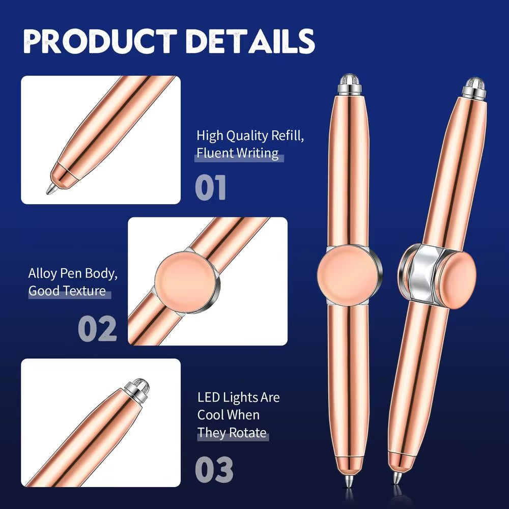 2024 LED Light Weighted Fidget Spinners Pen Metal Spinning Pen Decompression Ballpoint Pen for Kids Teens Student Stress Relief