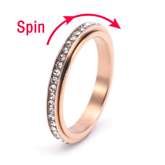 Fidget Anxiety Ring Drive Away Your Anxiety Stainless Steel Spinner Fidget Band Rings Cubic Zirconia Relieving Anxiety Rings